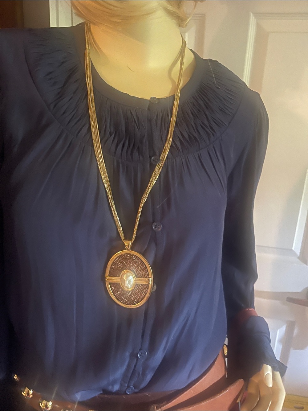 St. John Gold-Tone Oval Medallion Pendant Necklace